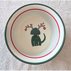 Dog Christmas Bowl 6 Inches Beige, Red, Green